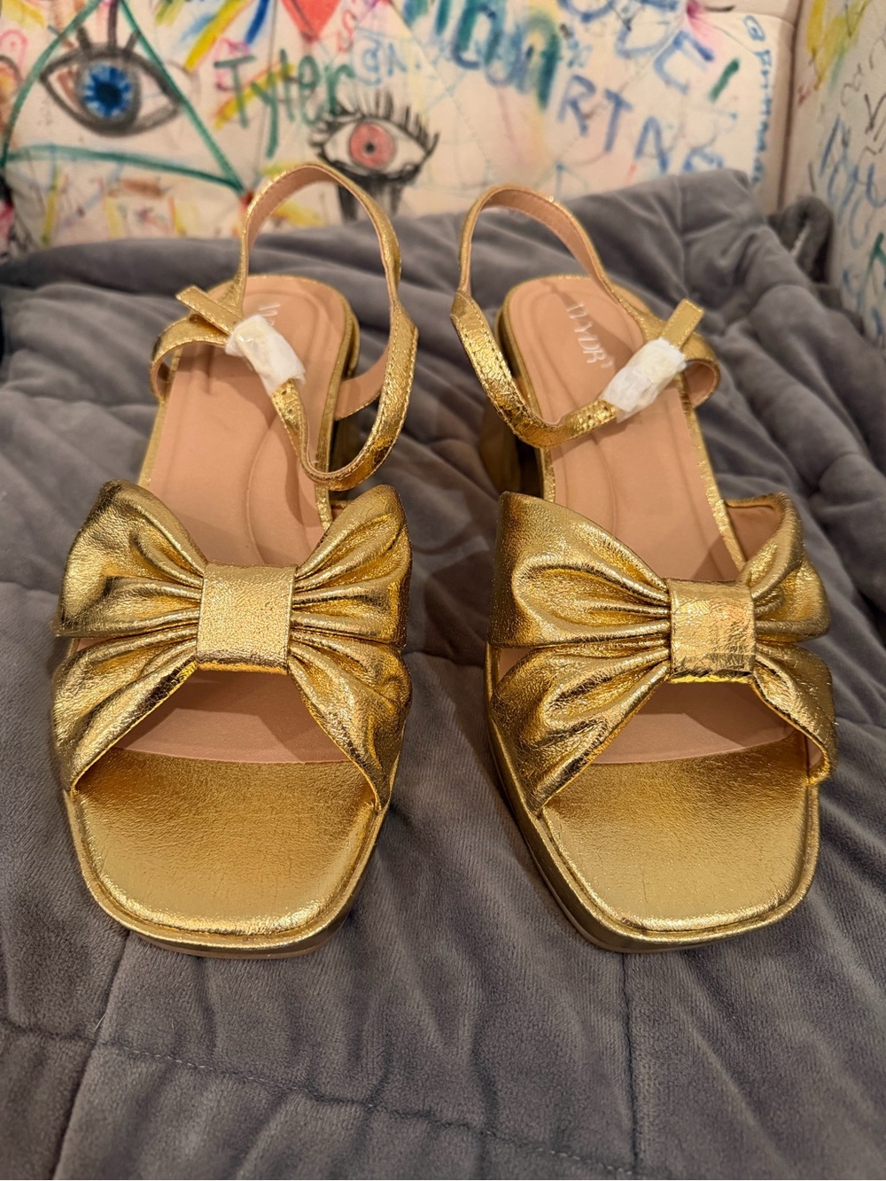 WYDR Studios Darcy Pleated Platform Sandals Gold Metallic Leather Size 11 NWT - Picture 2 of 7